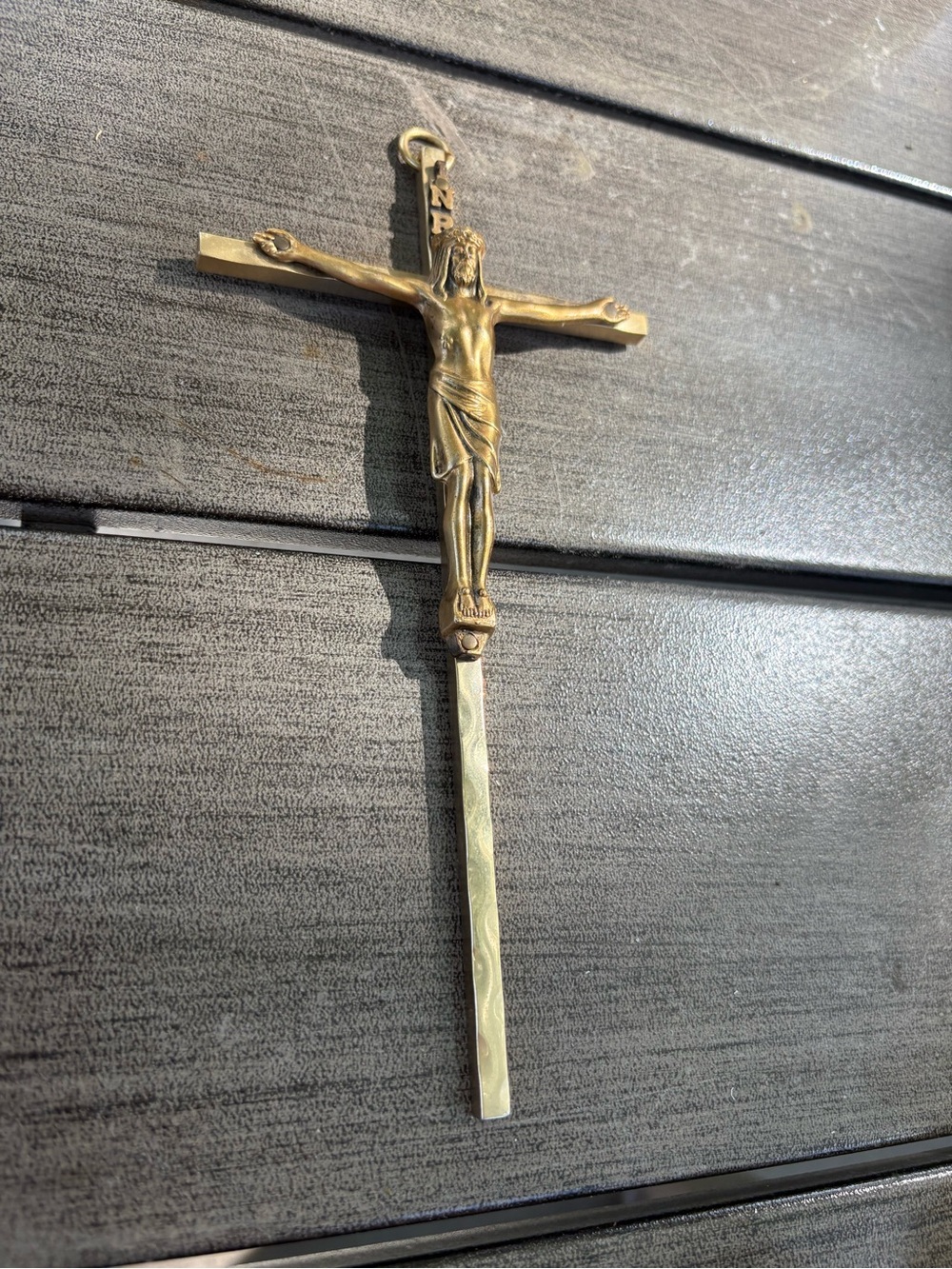 Brass Crucifix Wall Cross - Gold Tone